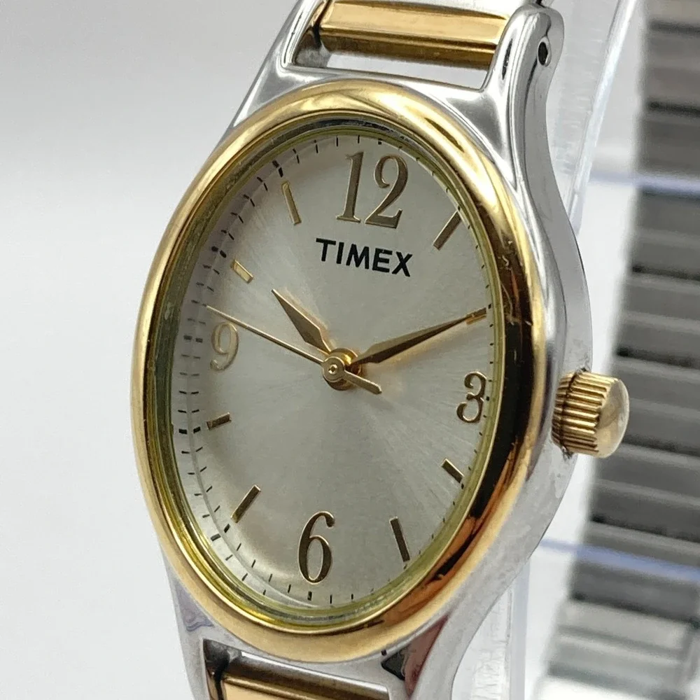 Timex Cavatina Watch Women 21mm Gold Silver Tone Stretch Band New Battery 6.25